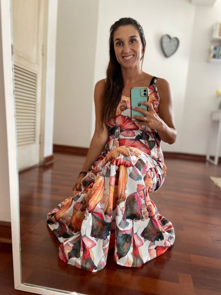 Vestido Frescura Blanco Palmas Stock