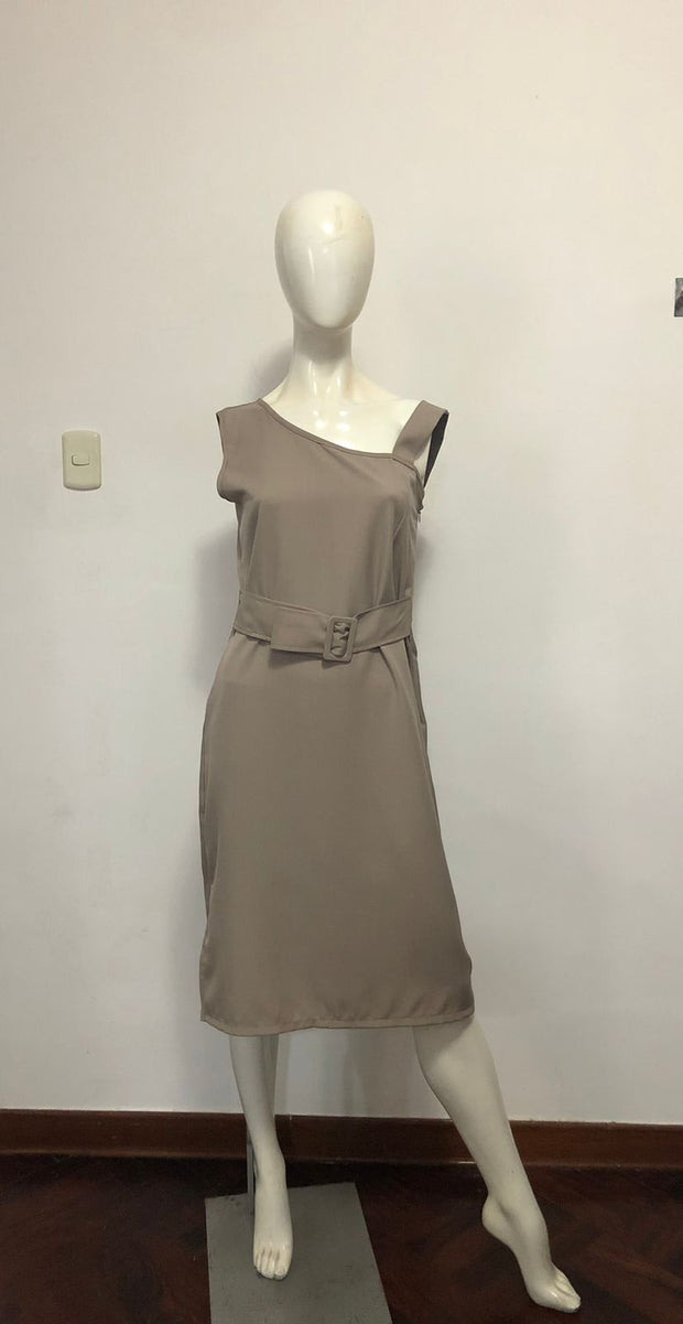 Vestido Un Hombro Taupé