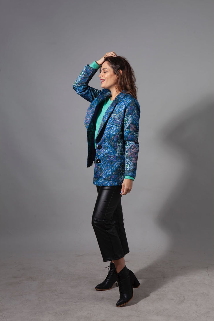 Blazer Brocado Azul Stock