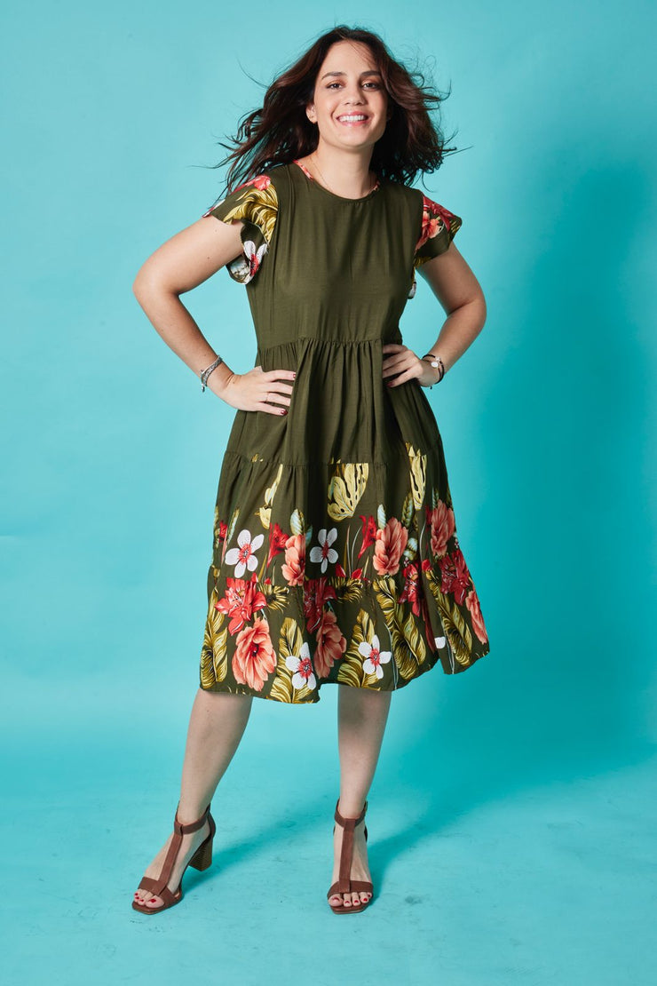 Vestido romántico verde flores
