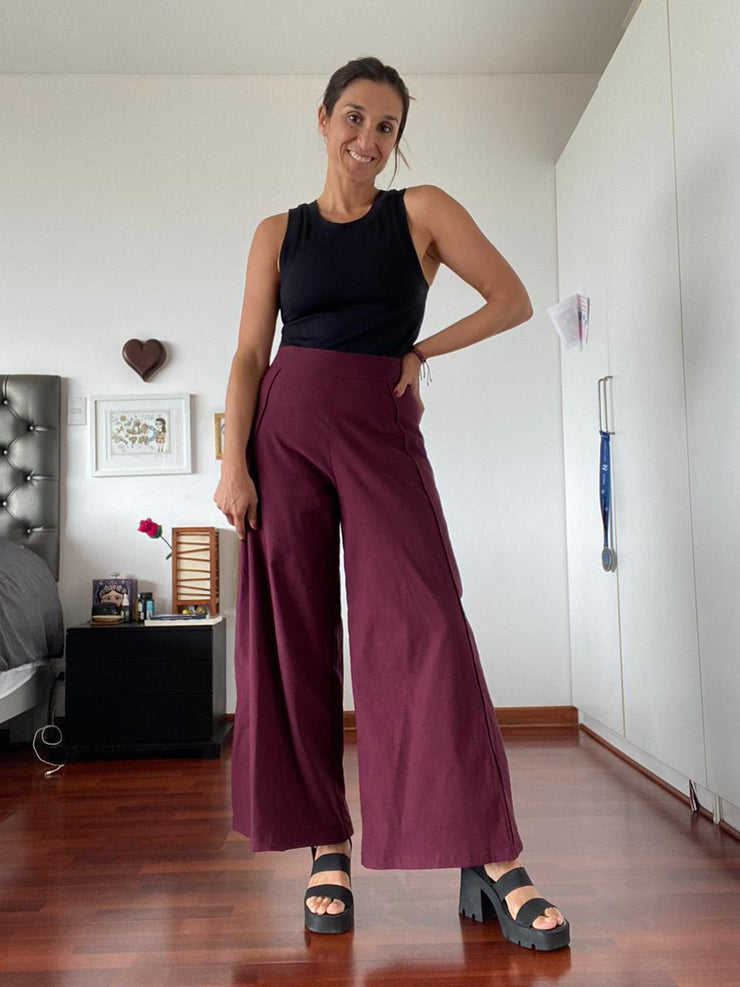 Pantalón Palazo Pita Guinda Stock