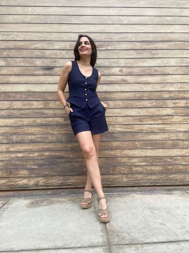 Chaleco Botoncitos Azul Jean