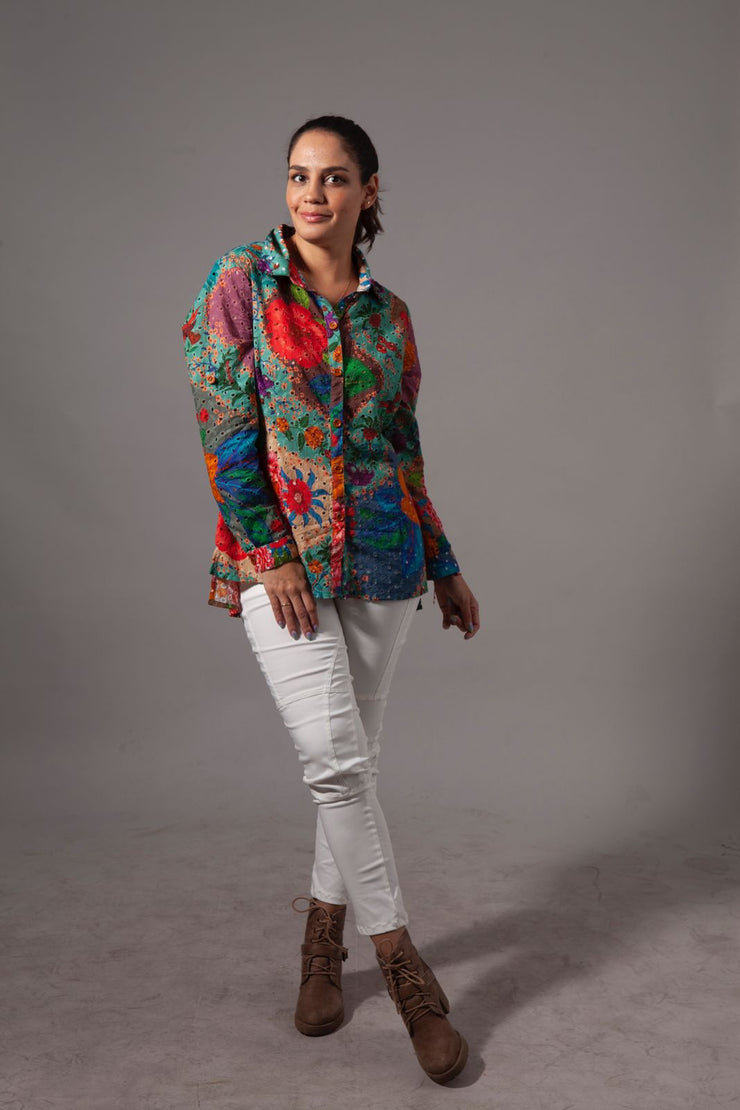 Blusa Camisera Broderie Multicolor Stock