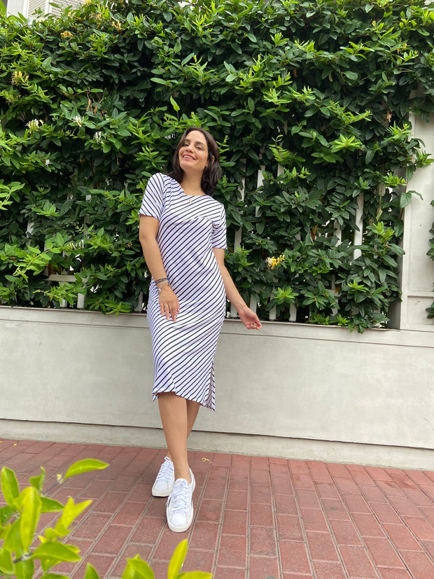 Vestido Midi T.Shirt Blanco Lineal