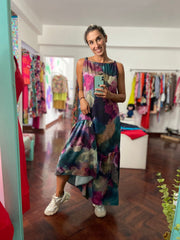 Vestido Maxi Relax Pita Morado y Verde Stock