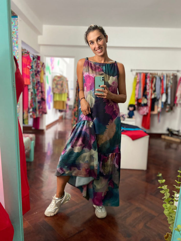 Vestido Maxi Relax Pita Morado y Verde Stock