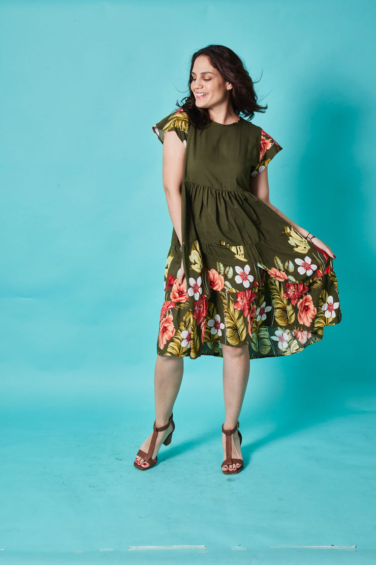 Vestido romántico verde flores
