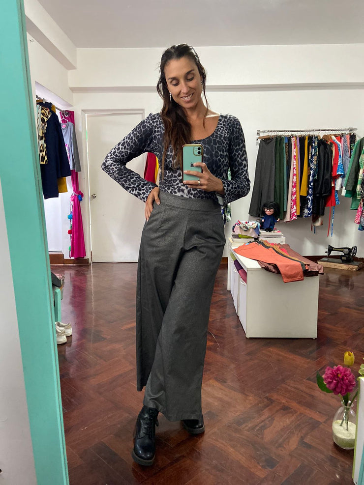 Pantalón Palazo C/Bolsillos Plata Brillos Stock