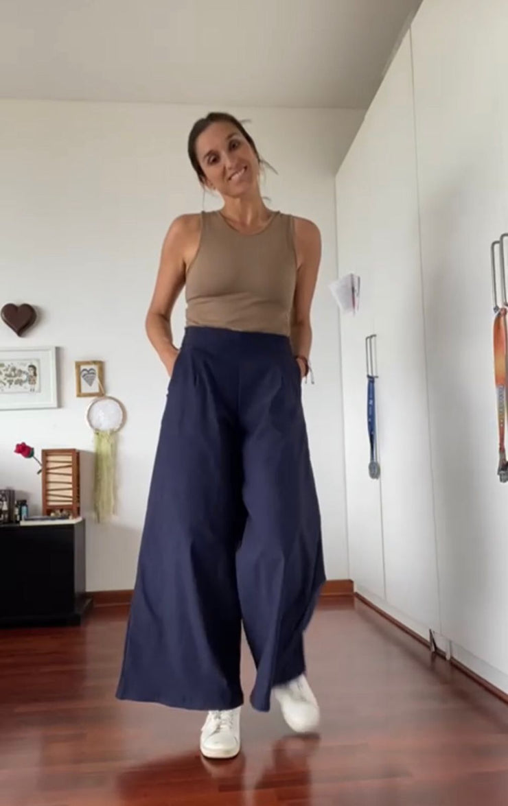 Pantalón Palazo C/Bolsillos Azul Stock