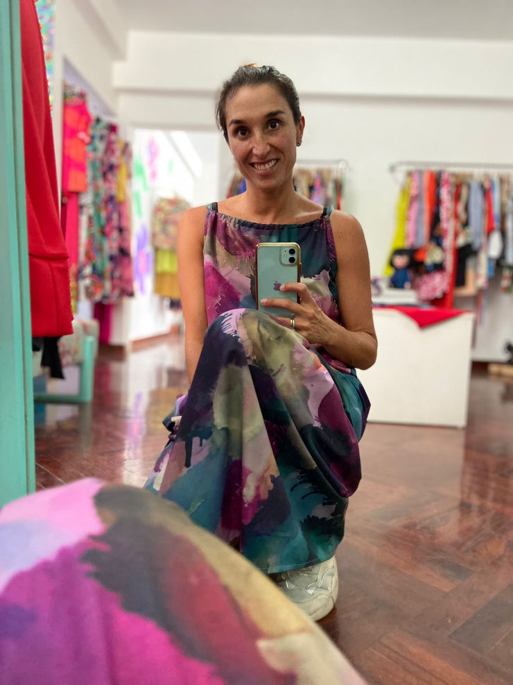 Vestido Maxi Relax Pita Morado y Verde Stock