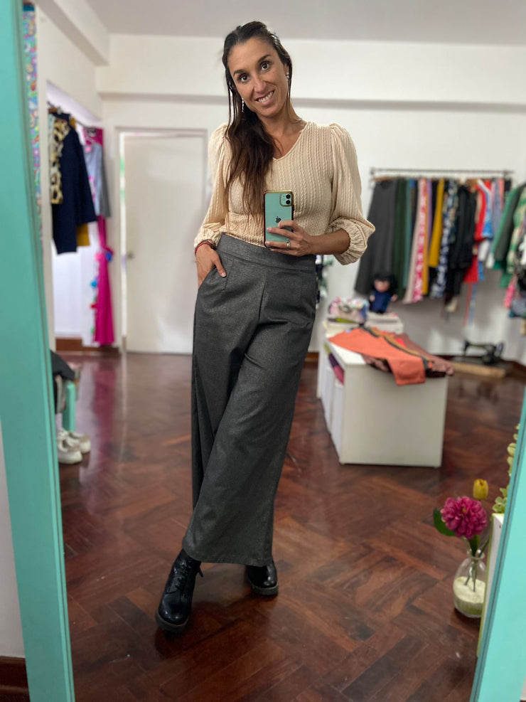Pantalón Palazo C/Bolsillos Plata Brillos Stock