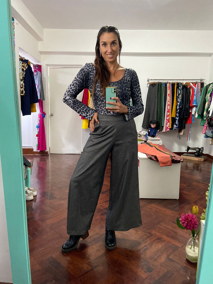 Pantalón Palazo C/Bolsillos Plata Brillos Stock