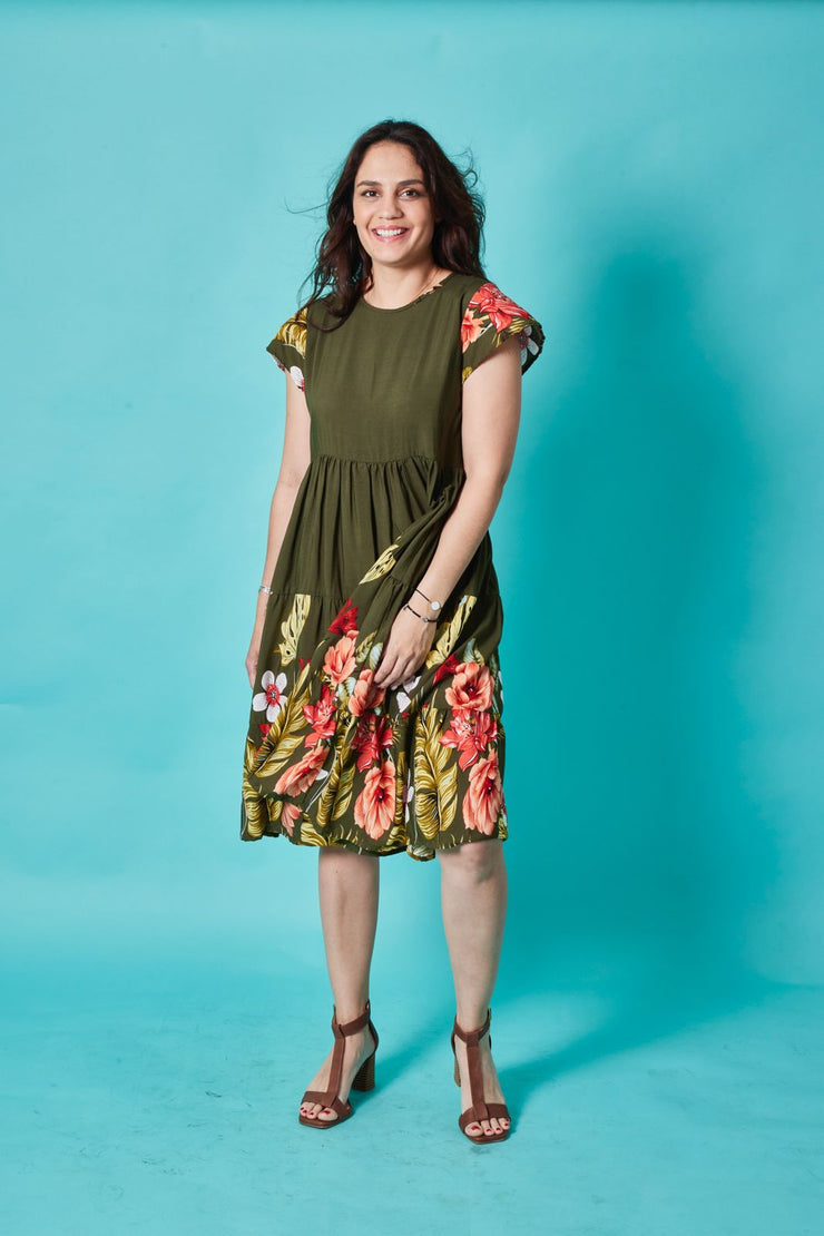 Vestido romántico verde flores