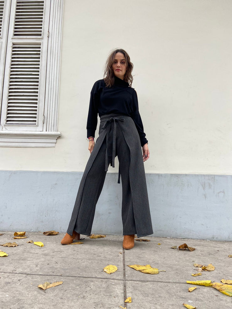 Pantalón Palazo Envolvente Lanilla Stock