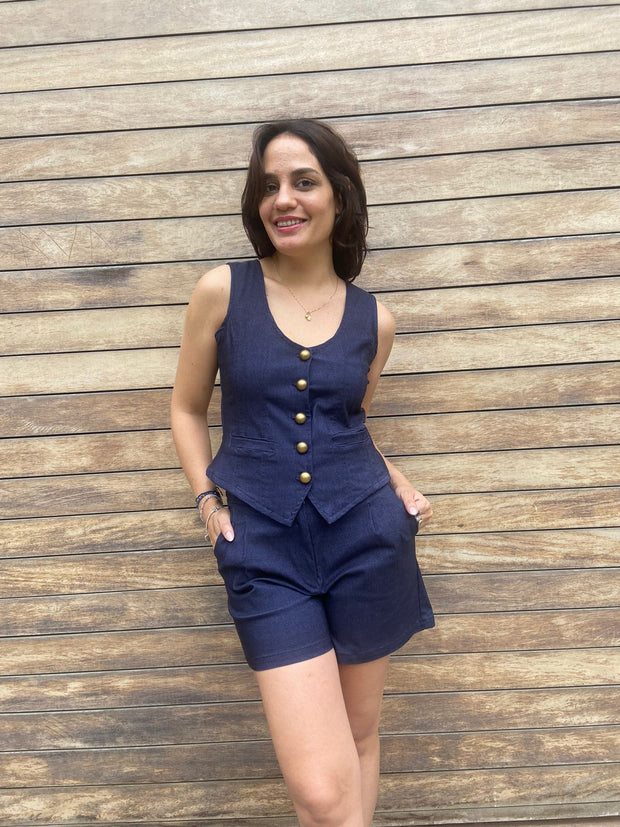 Chaleco Botoncitos Azul Jean