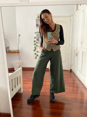 Pantalón Palazo Con Bolsillos Verde Militar Stock