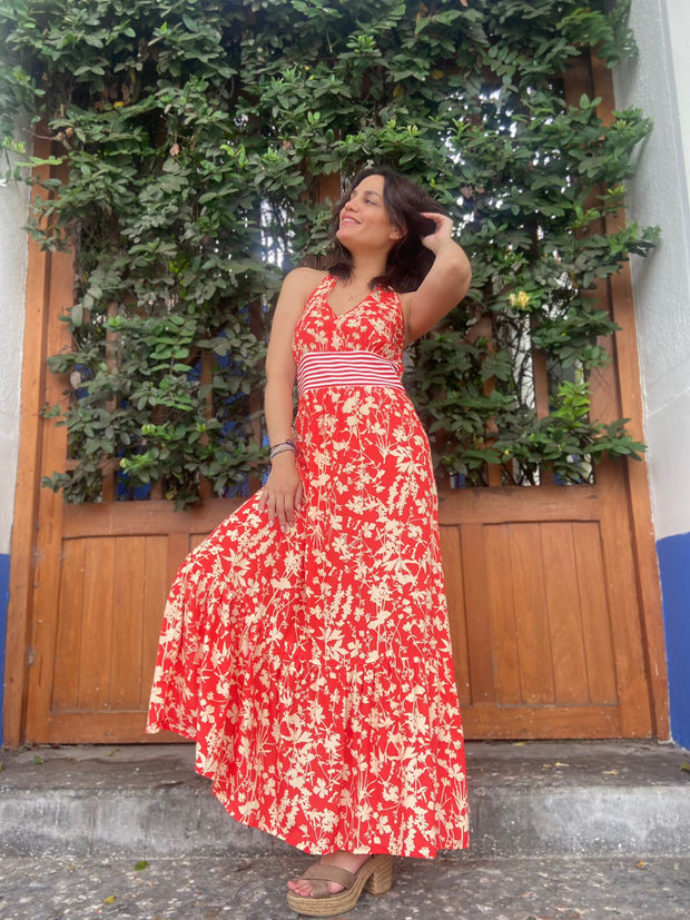 Vestido Halter Naranja Floral