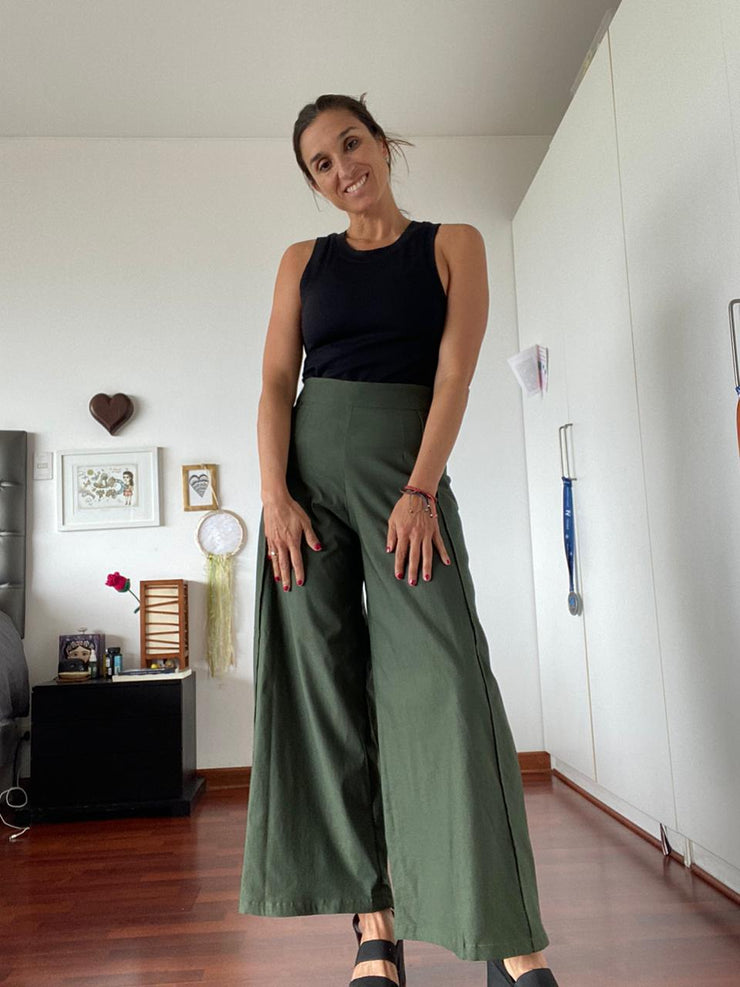 Pantalón Palazo Pita Verde Militar Stock