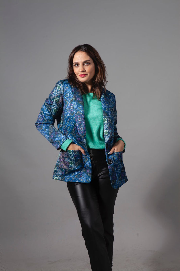 Blazer Brocado Azul Stock