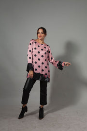 Blusa Oriental Rosa Dots Negros Stock