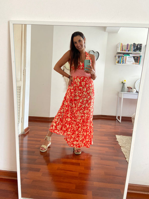 Vestido Halter Naranja Floral