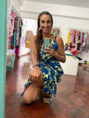 Vestido Pita Colita Amarillo Flores Azules Stock