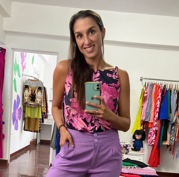 Blusa Pita Negro Flores Rosa
