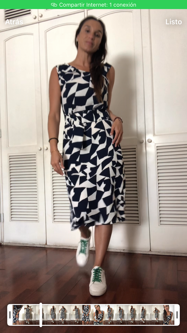 Vestido Un Hombro Rombos Azul y Blanco