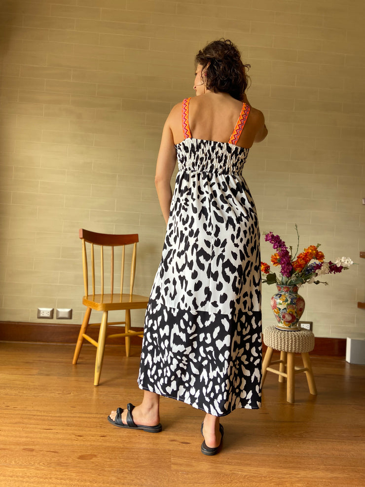Vestido Maxi Elástico Bi Print