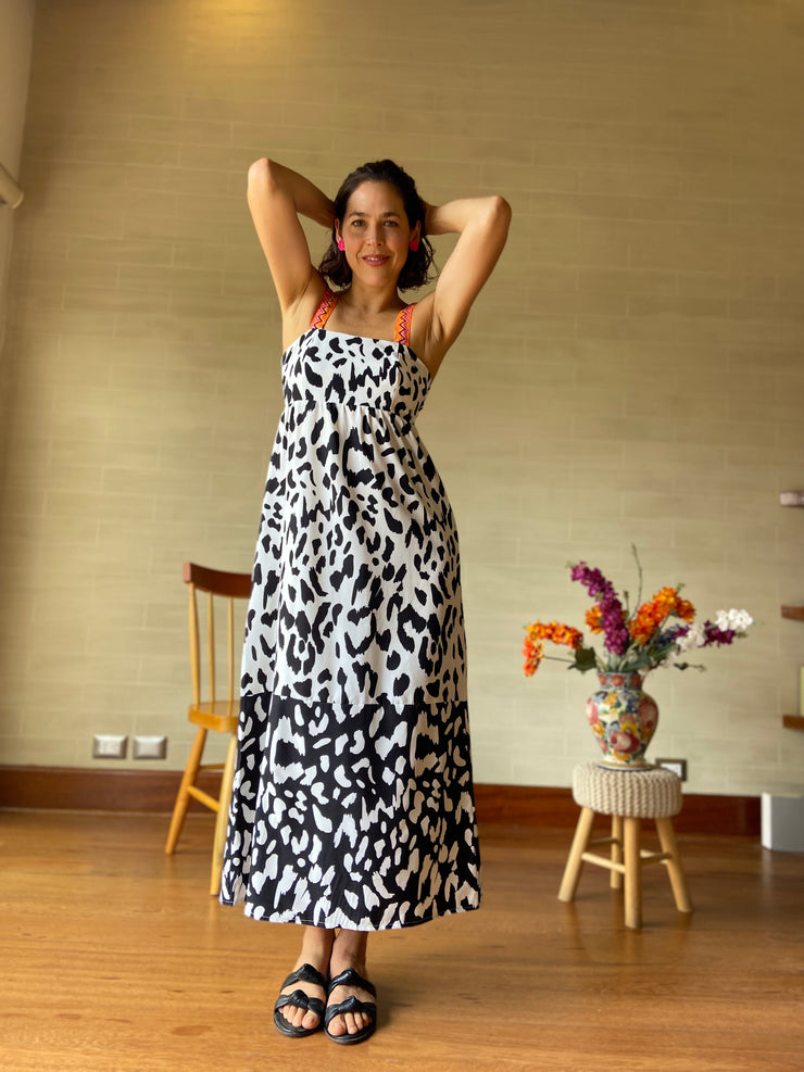 Vestido Maxi Elástico Bi Print
