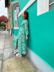 Vestido Maxi Cruzado Zebra Green Stock