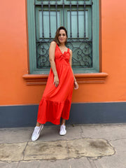 Vestido Tiras Lazo Sol Naranja