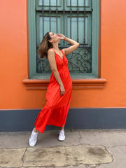 Vestido Tiras Lazo Sol Naranja