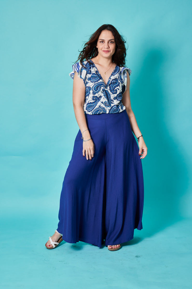 Pantalón Palazo Elástico Azul Stock