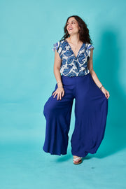 Pantalón Palazo Elástico Azul Stock