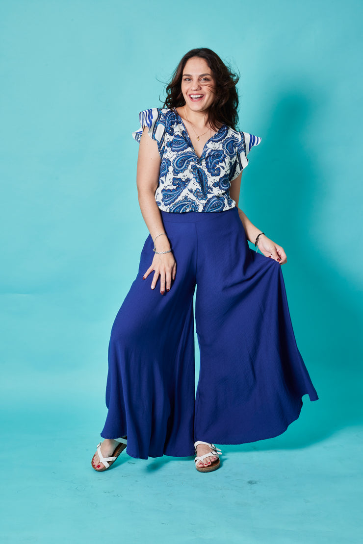 Pantalón Palazo Elástico Azul Stock