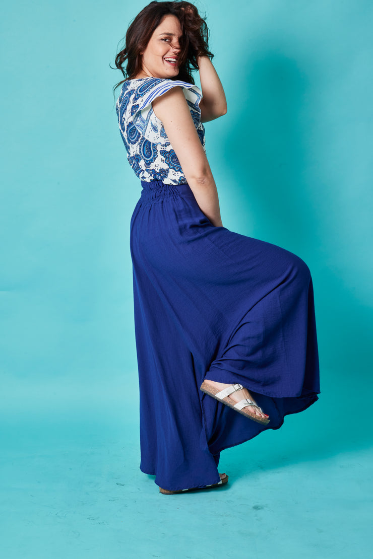 Pantalón Palazo Elástico Azul Stock