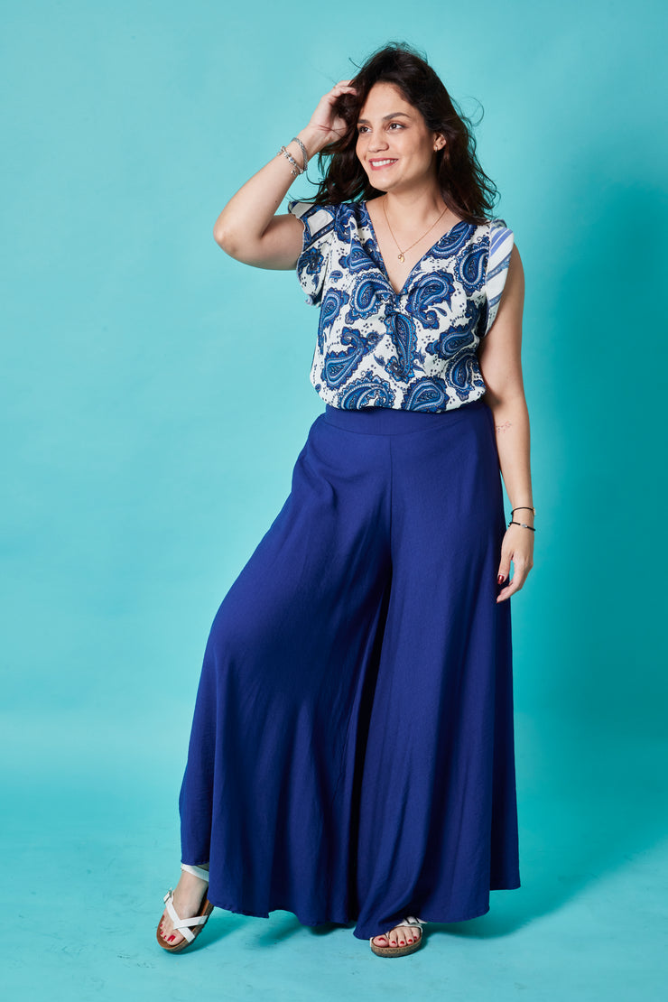 Pantalón Palazo Elástico Azul Stock