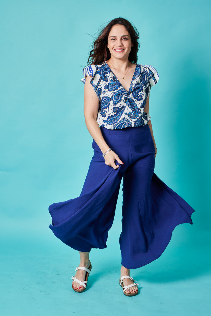 Pantalón Palazo Elástico Azul Stock