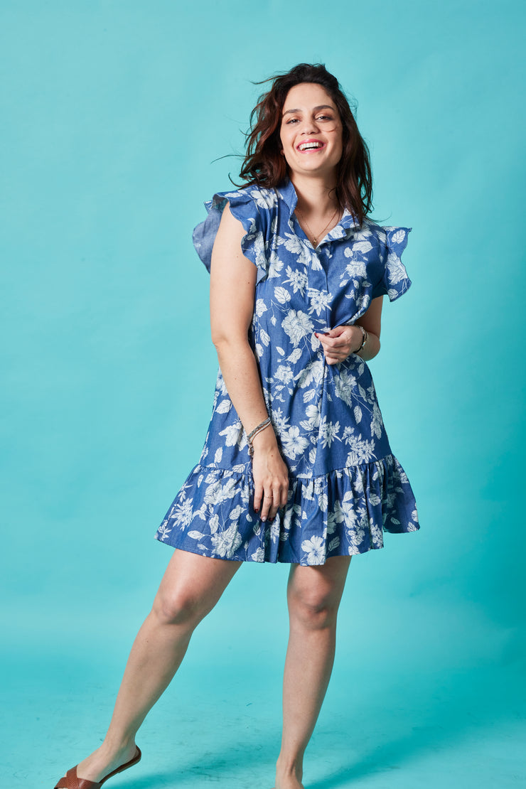 Vestido Hippie Denim Rosas