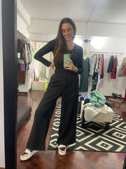 Pantalón Palazo C/Bolsillos Negro Stock