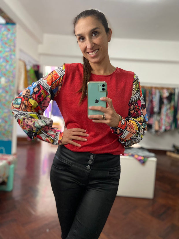 Sweater Bombastic Rojo Mangas Comic Stock