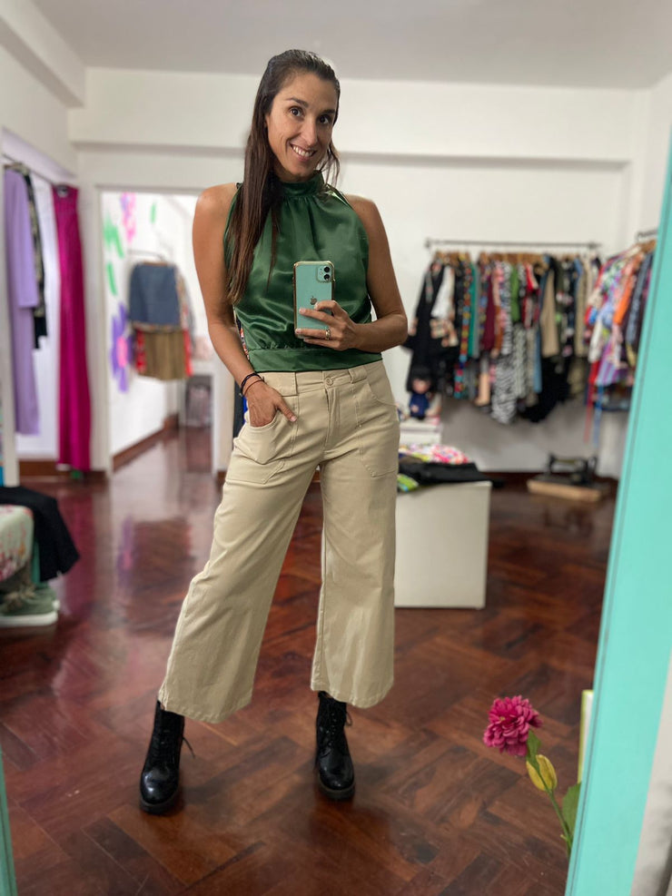 Blusa Halter Cafarena Verde Militar