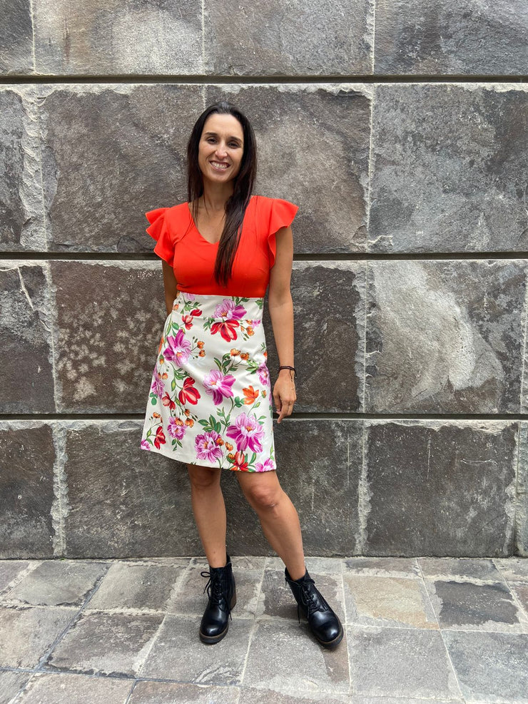 Vestido CA Naranja Crema Floral