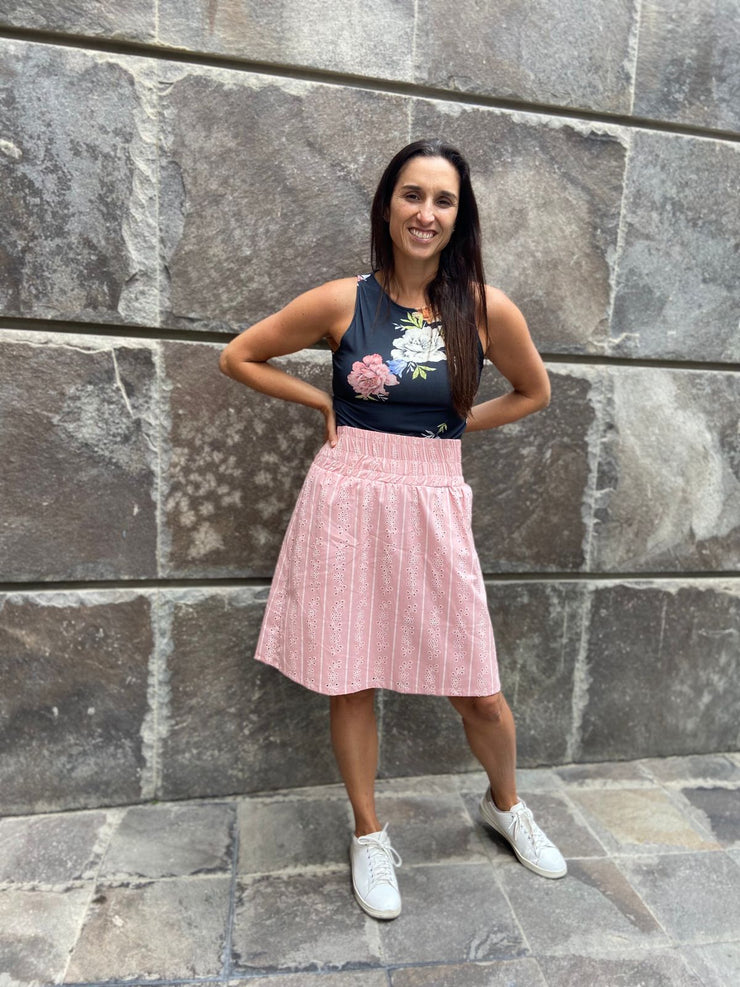 Falda Elástico Broderie Palo Rosa