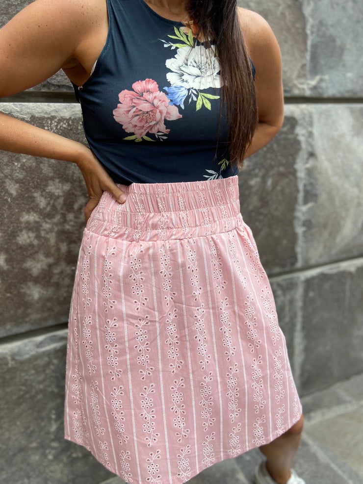 Falda Elástico Broderie Palo Rosa