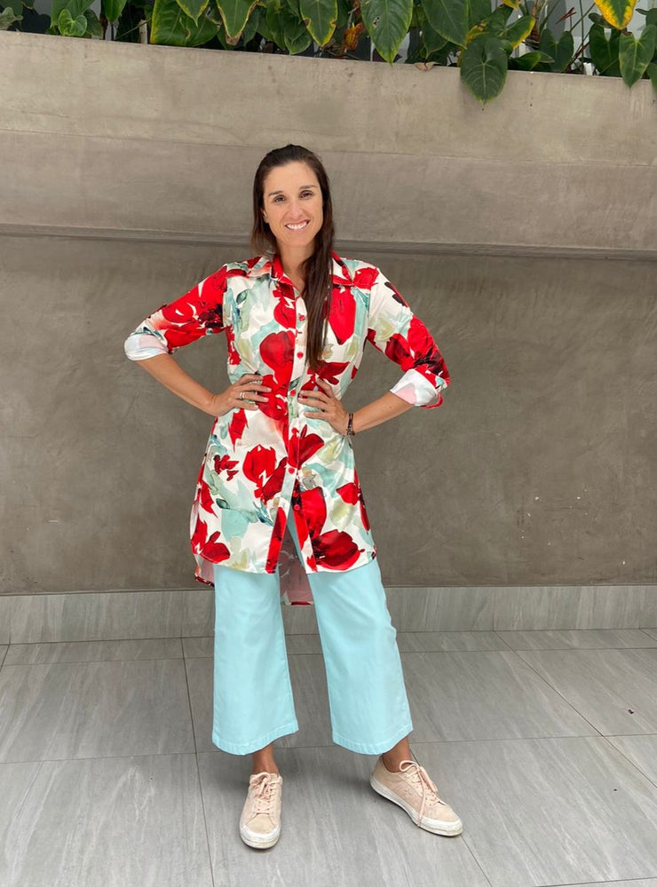 Blusón Camisero Cola Blanco Floral