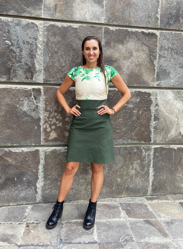 Vestido CA Cream & Green Stock