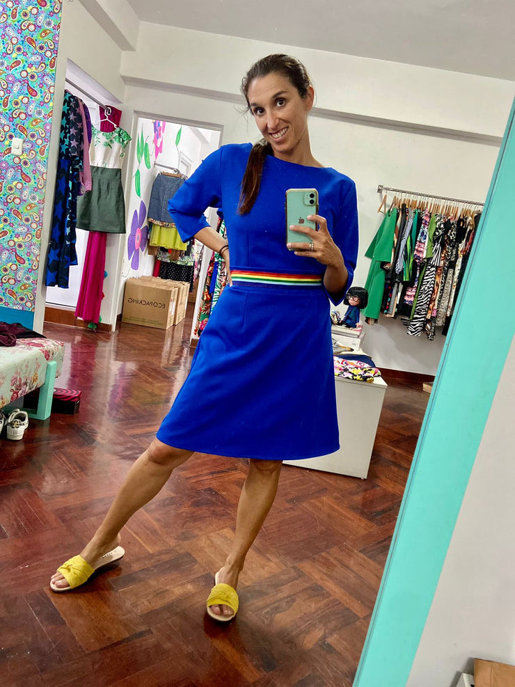 Vestido CA Azulino Cintura de Colores