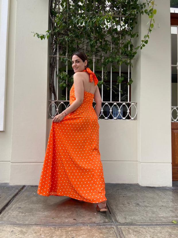 Vestido Long Cafarena Dots Naranja